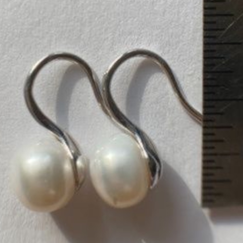 Genuine Pearl 925 Sterling Silver Shoe Cup Drop Earrings Bridal Coquette - Picture 4 of 7